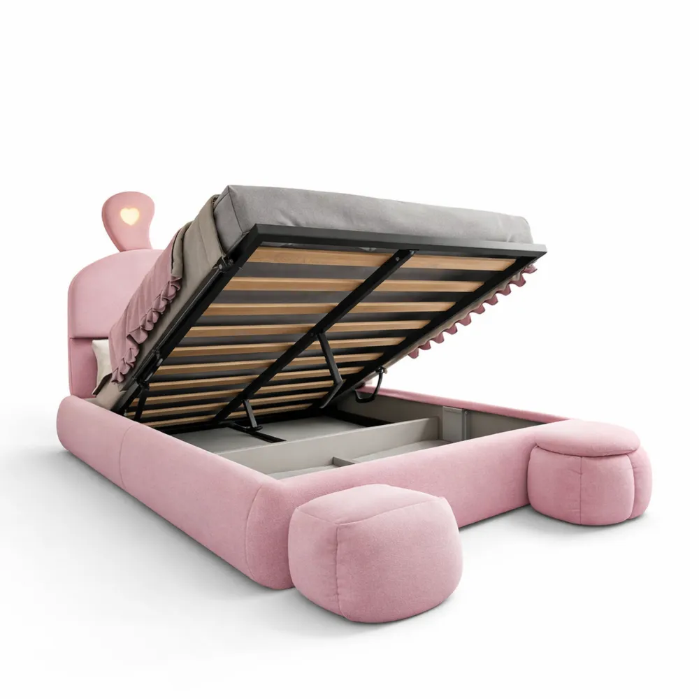 Lit Double avec Rangement et LED Ajustable pour Adolescents