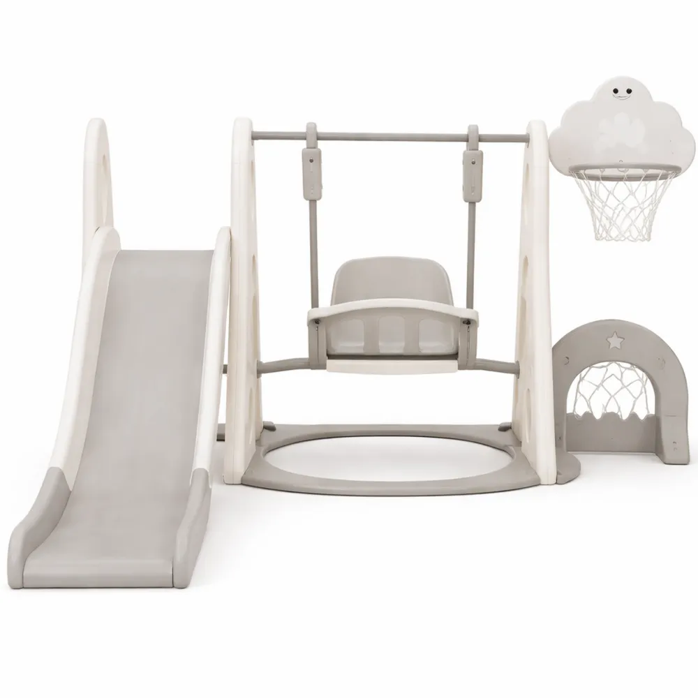 Toboggan et balançoire pour enfants avec panier de basketball et aire de jeux dinosaure