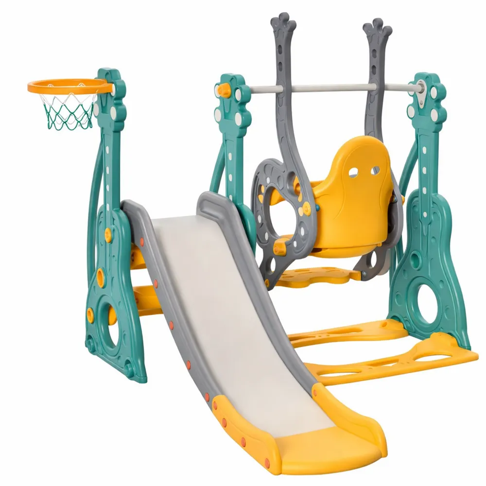 Aire de Jeux 4 en 1 avec Toboggan et Balançoire pour Enfants