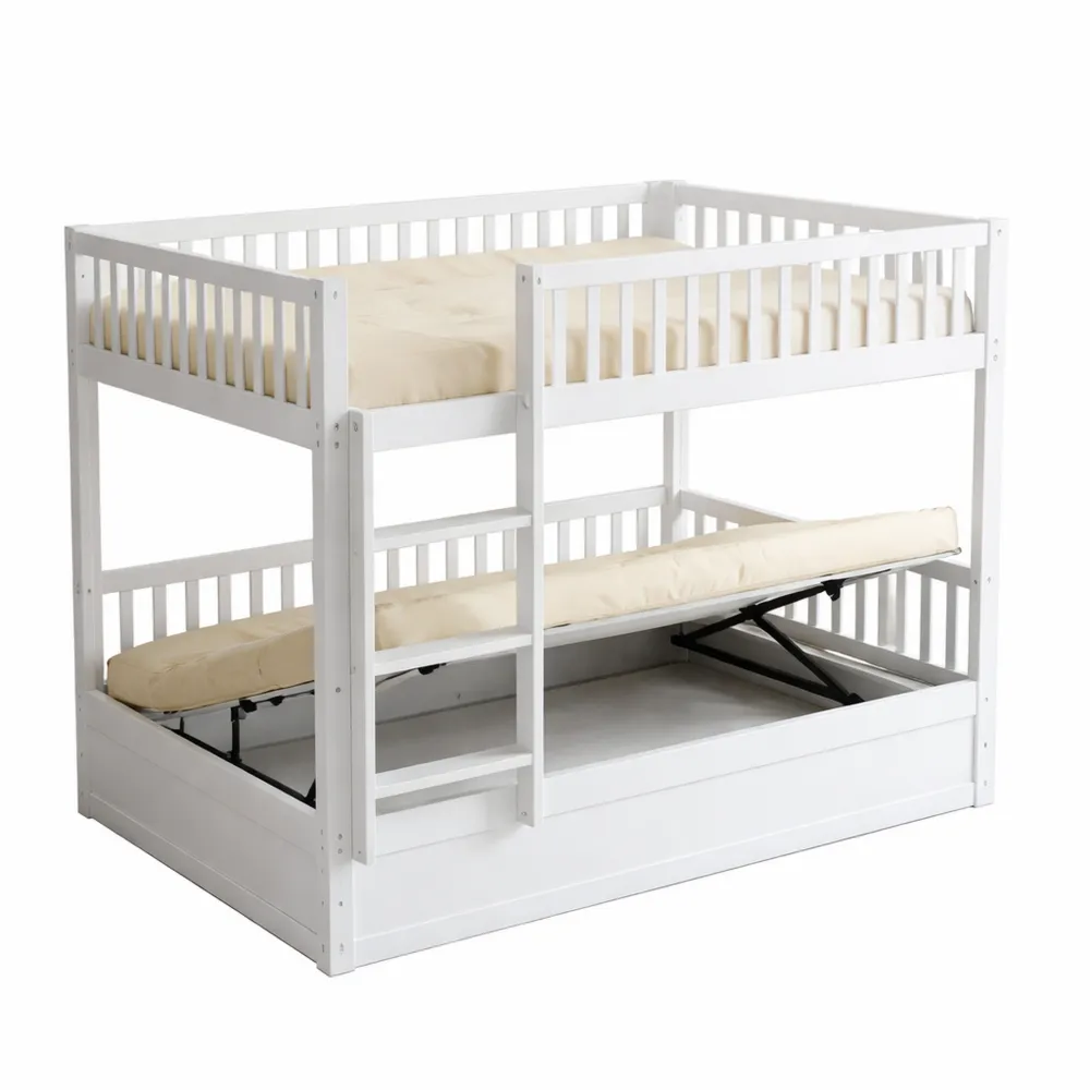 Lit empilable pour enfants avec rangement hydraulique 90x200 cm, blanc