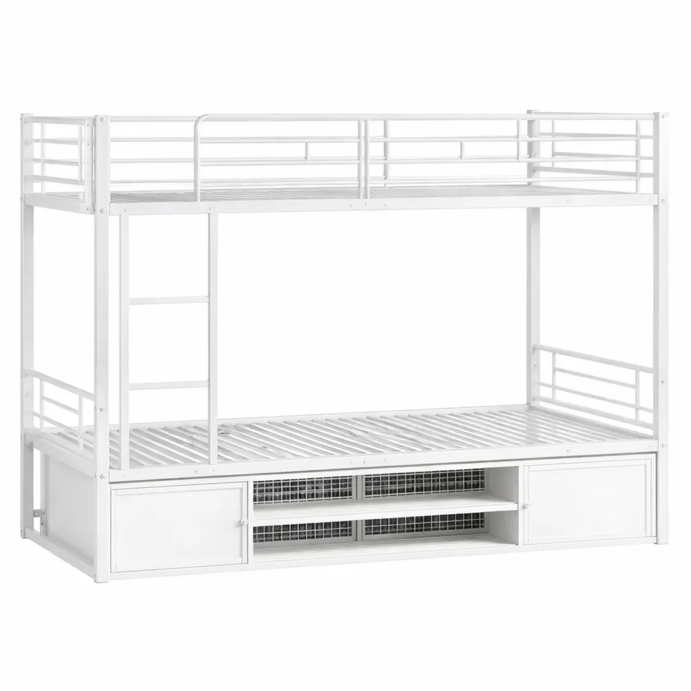 Lit superposé enfants avec rangement intégré et barrière de sécurité