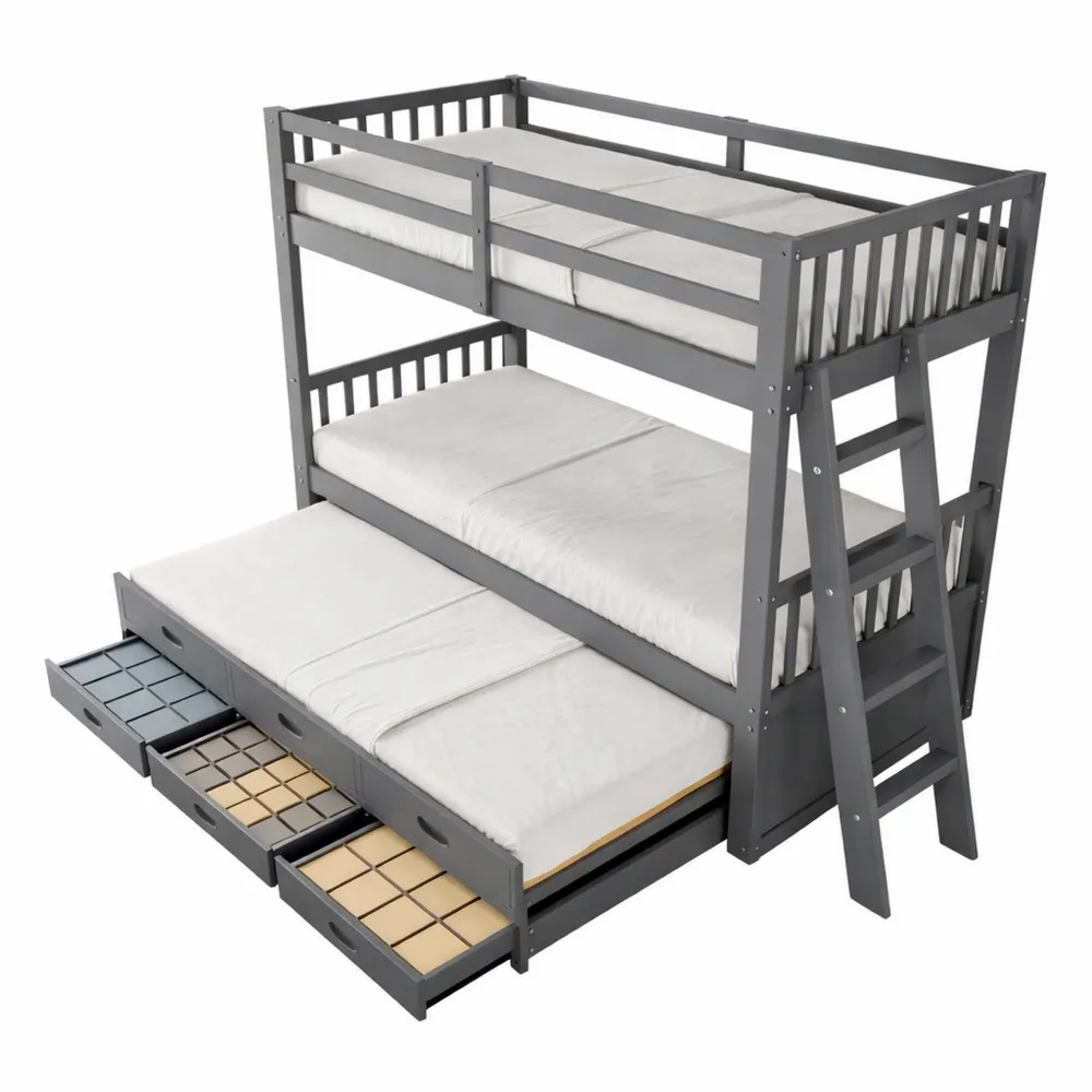 Lit superposé enfant avec tiroirs et échelle 90x200 cm