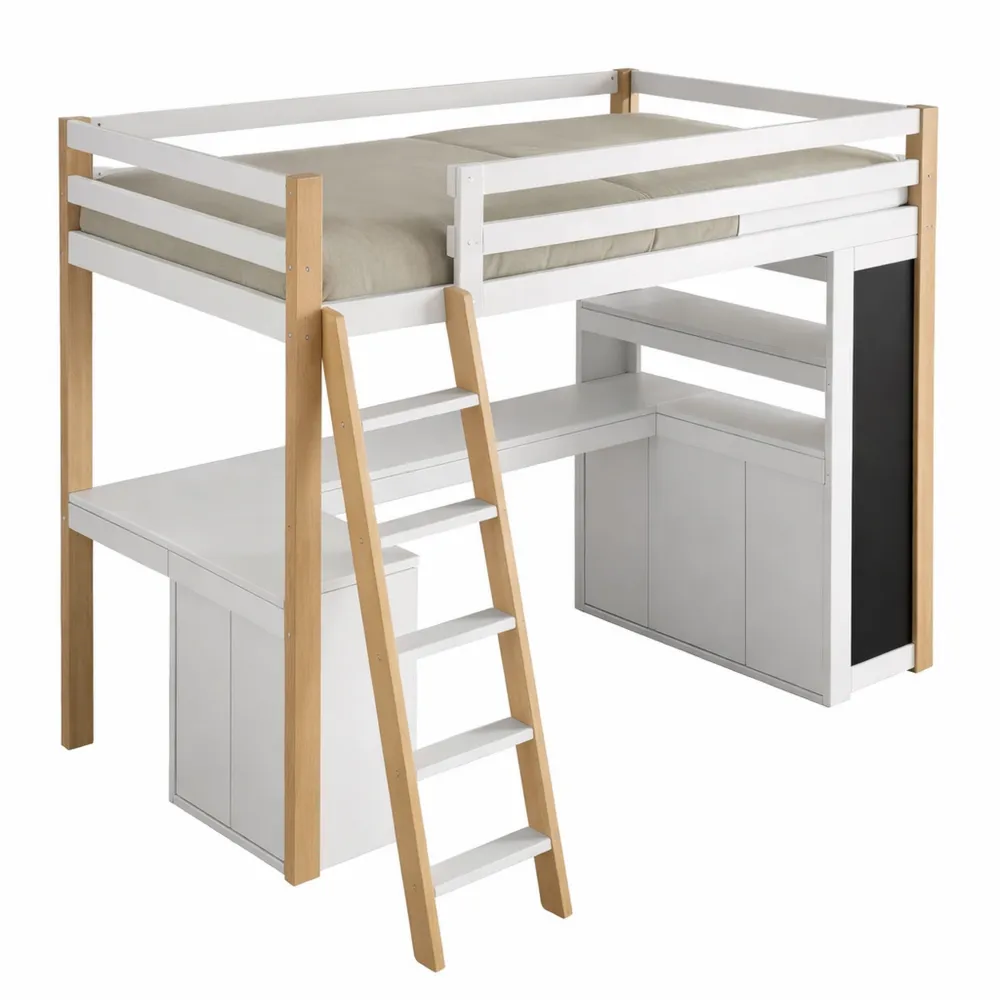 Lit mezzanine enfant 90x200 avec bureau intégré et rangements