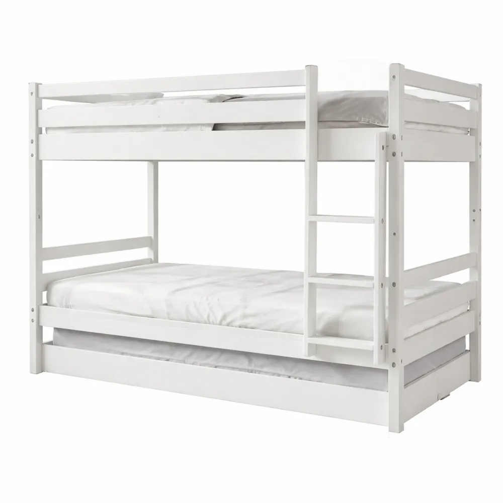 Lit superposé gigogne 3 places en bois blanc 90 x 190 cm