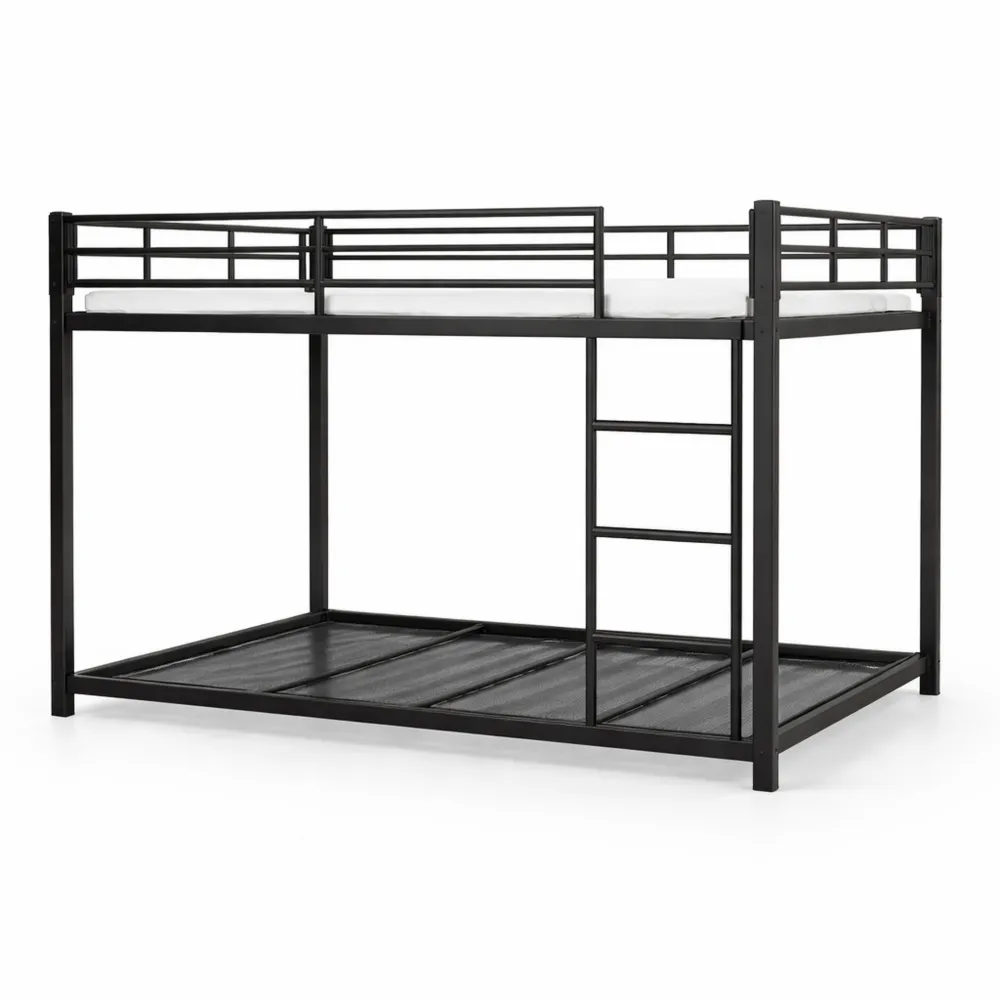 Lit superposé en fer avec design classique pour enfant, noir 140x200 (sans matelas)