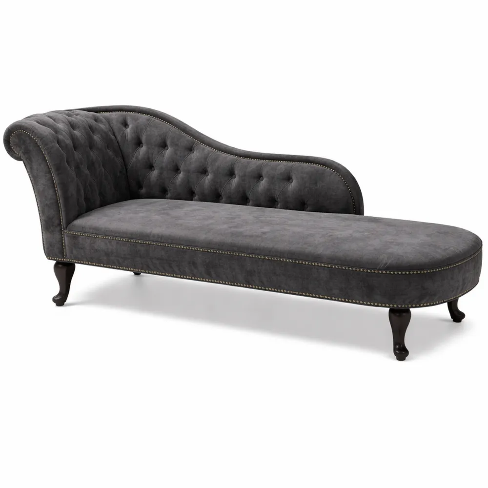 Chaise Longue Gauche en Cuir Synthétique Gris Foncé