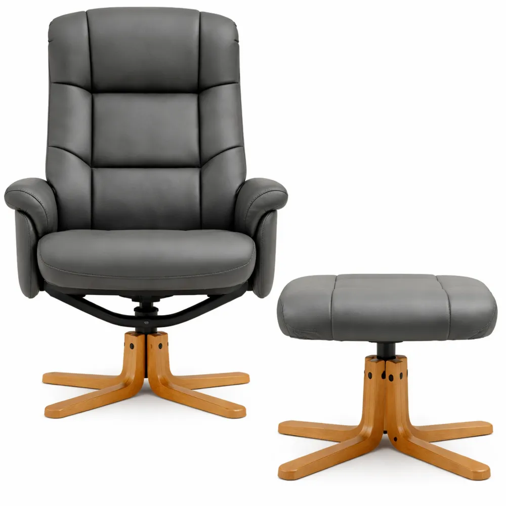 Fauteuil inclinable relaxant avec repose-pied, dossier ajustable, assise confortable, gris