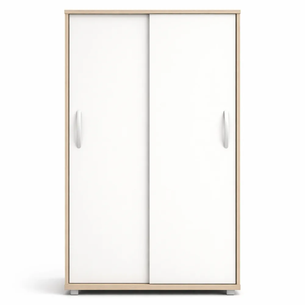 Armoire de rangement avec portes coulissantes, blanc et chêne, 68x33x106 cm