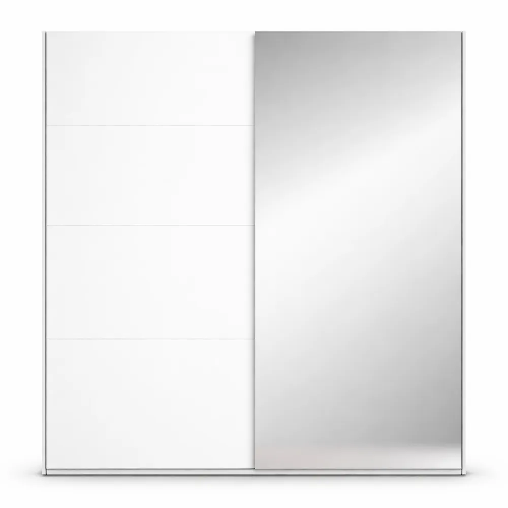 Armoire avec Portes Coulissantes et Miroir, 2 Portes, 3 Tringles et Étagères, 225x222x69 cm