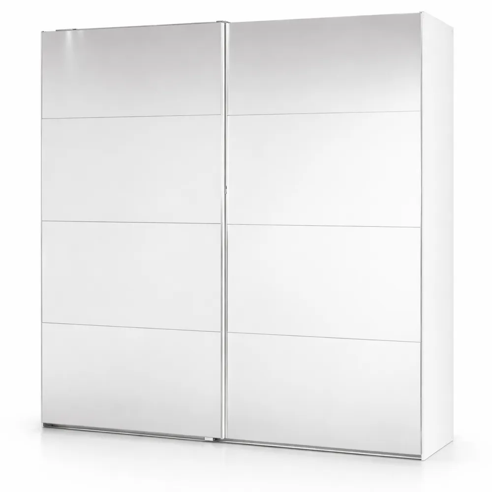 Armoire à portes coulissantes avec miroirs et rangements intégrés, couleur blanche, 226x210x62 cm