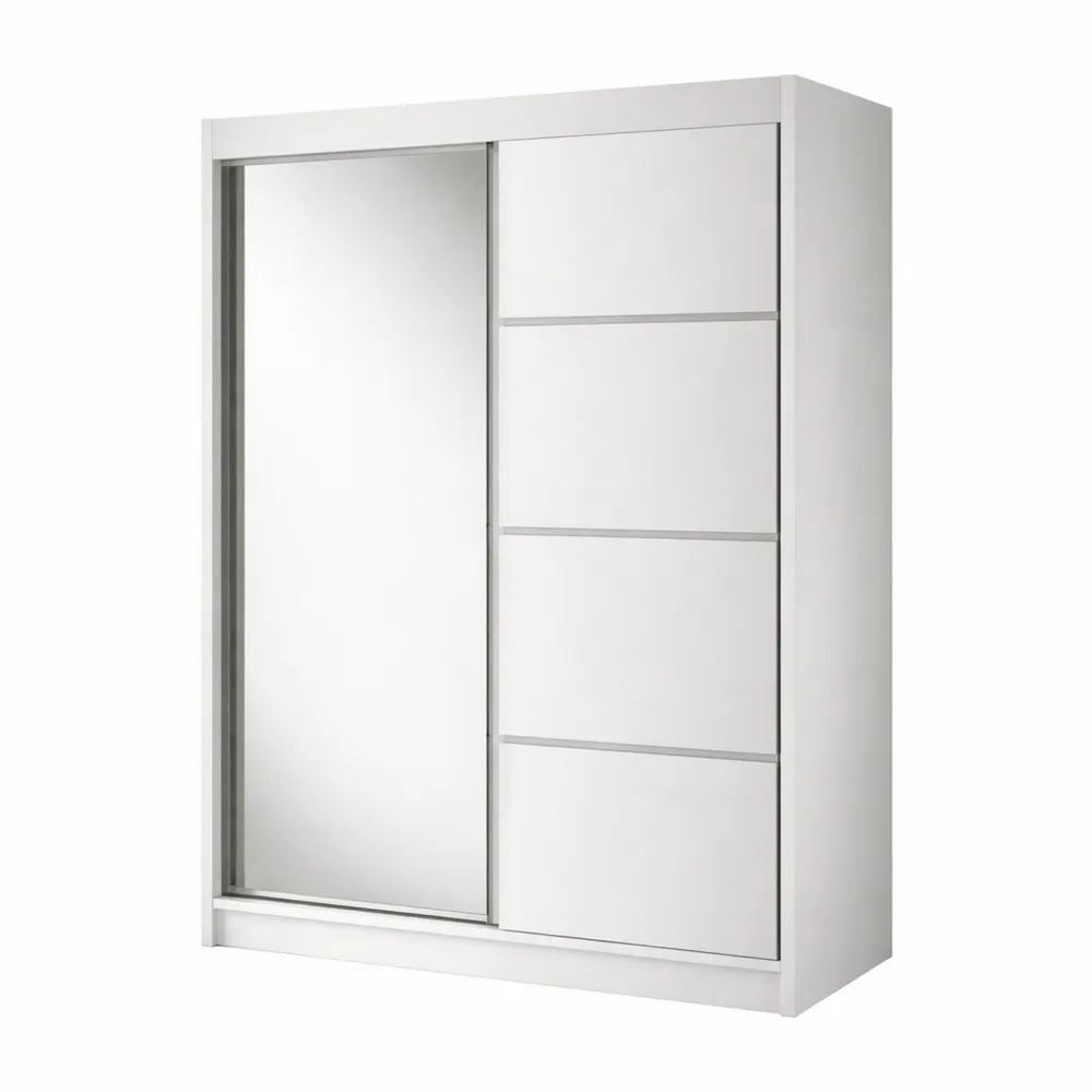 Armoire coulissante avec miroir et tringle, blanche, 150 cm