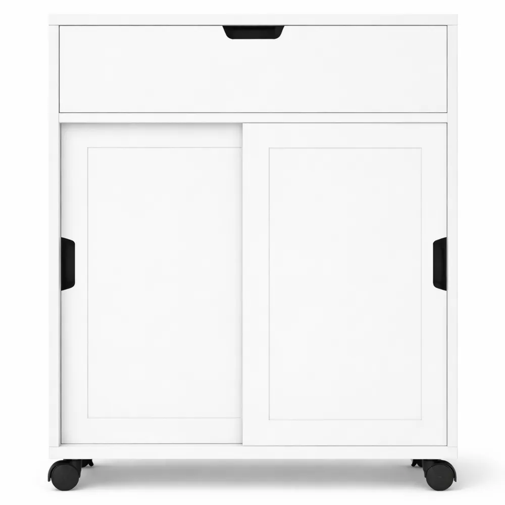 Armoire étroite de salle de bain avec roulettes et portes coulissantes pour petits espaces