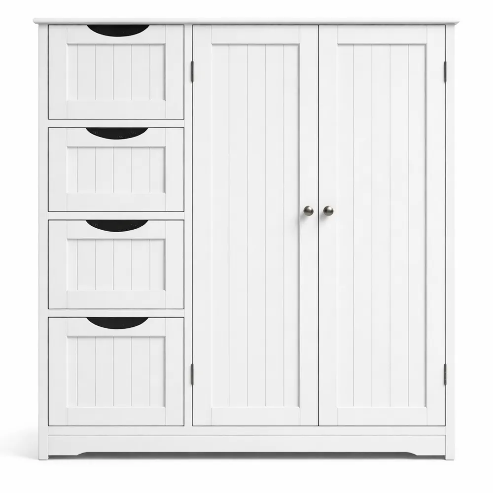 Armoire de Salle de Bain avec Tiroirs et Placard, Rangement Polyvalent Blanc
