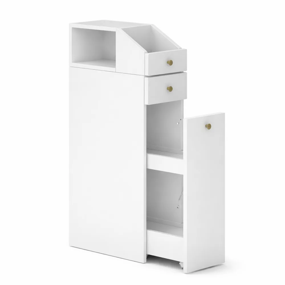 Armoire étroite de salle de bain avec tiroir et roulettes, 40 x 20 x 80 cm, blanc