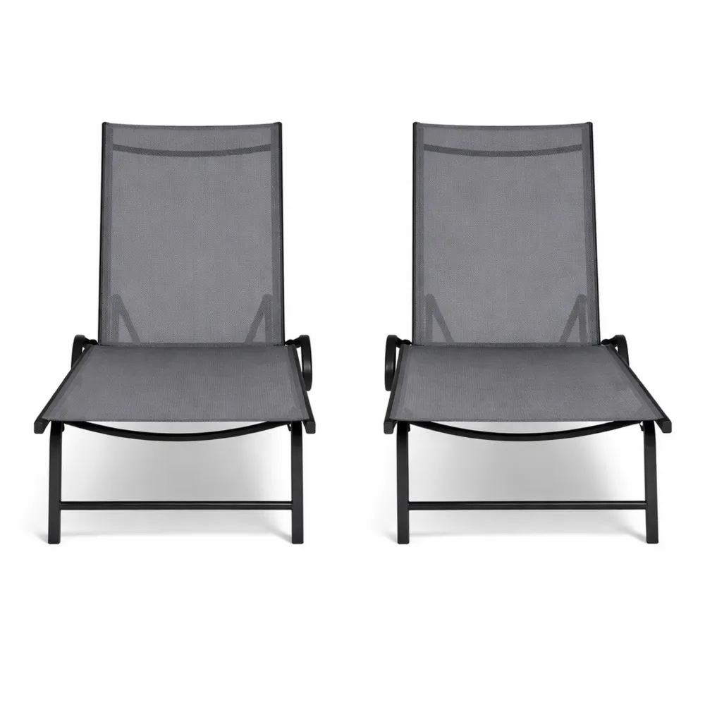 Chaise Longue Inclinable en Aluminium avec Roulettes, Multipositions, Gris Foncé