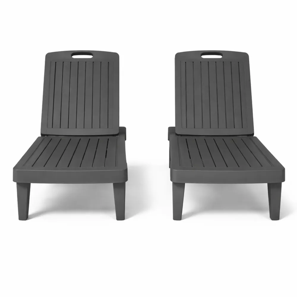 Chaises longues de jardin en plastique inclinables avec plateau