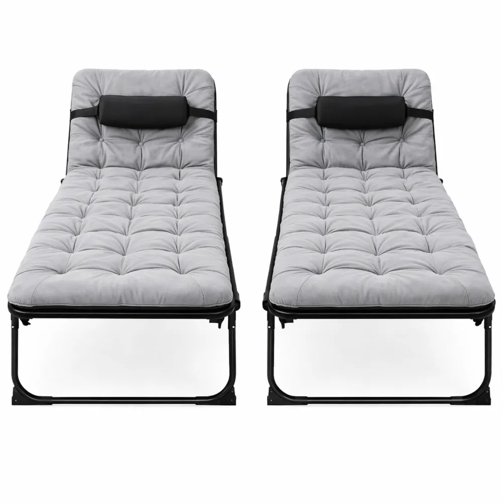 Ensemble de 2 chaises longues pliantes avec coussin étanche et dossier réglable