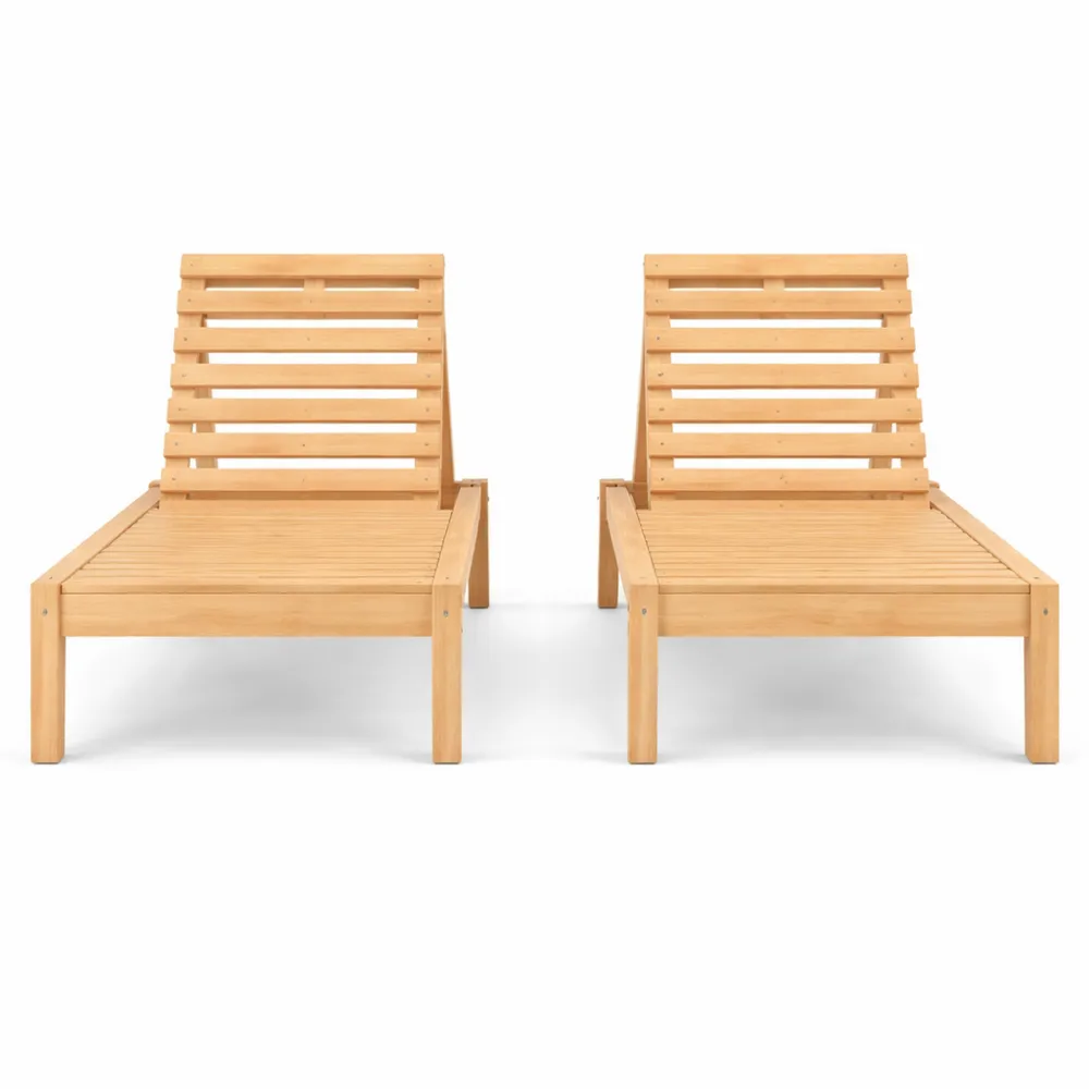 Ensemble de 2 chaises longues en bois pour terrasse extérieure