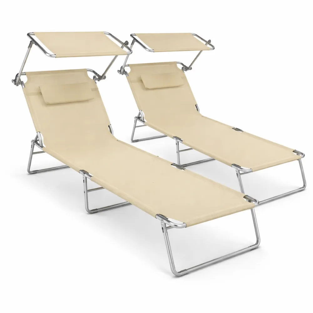 Transat Pliable d'Extérieur avec Pare-soleil et Appuie-tête