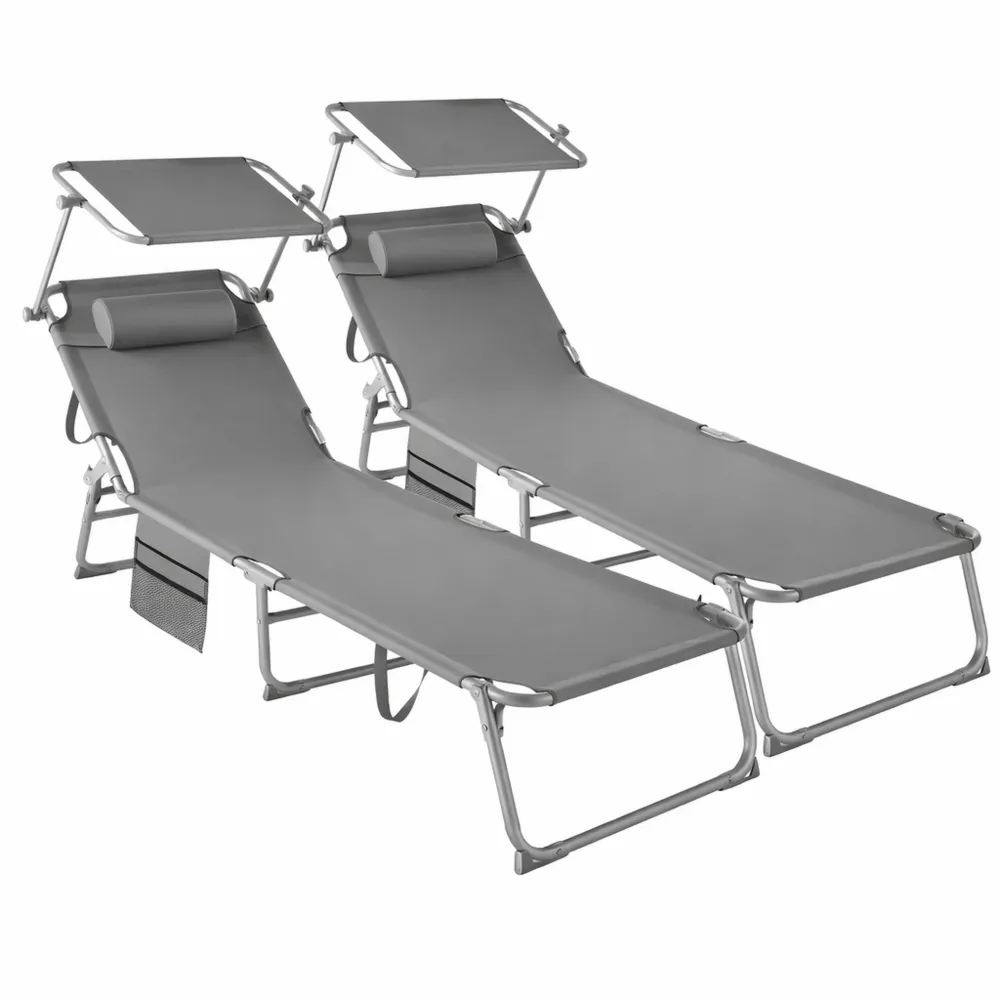 Chaises Longues Pliantes avec Pare-Soleil et Appuie-tête