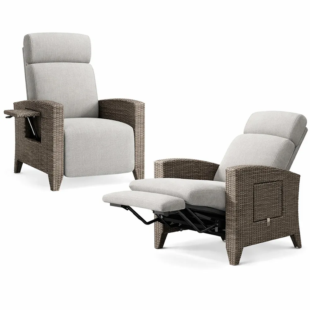 Lot de 2 chaises longues en rotin avec dossier ajustable et coussin épais