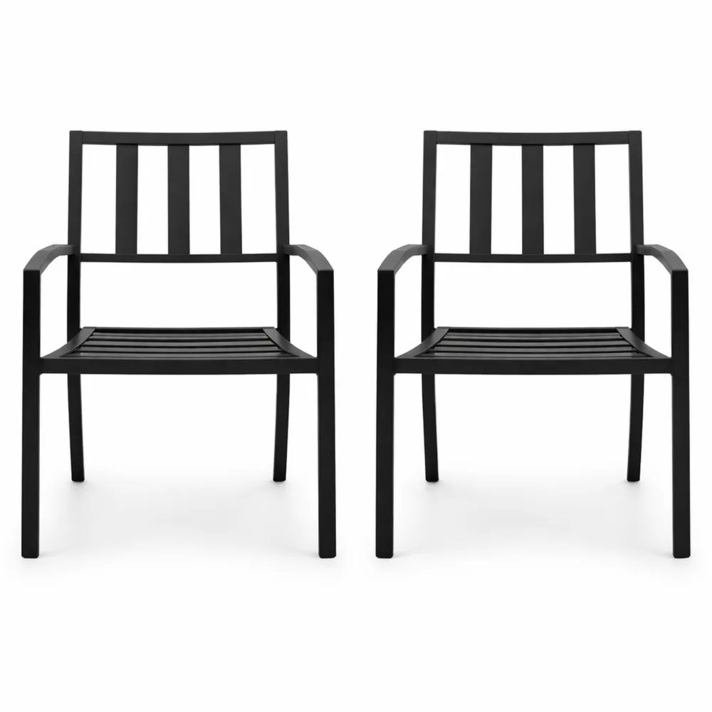 Lot de 2 chaises empilables en fer forgé pour extérieur, terrasse ou porche, couleur noire