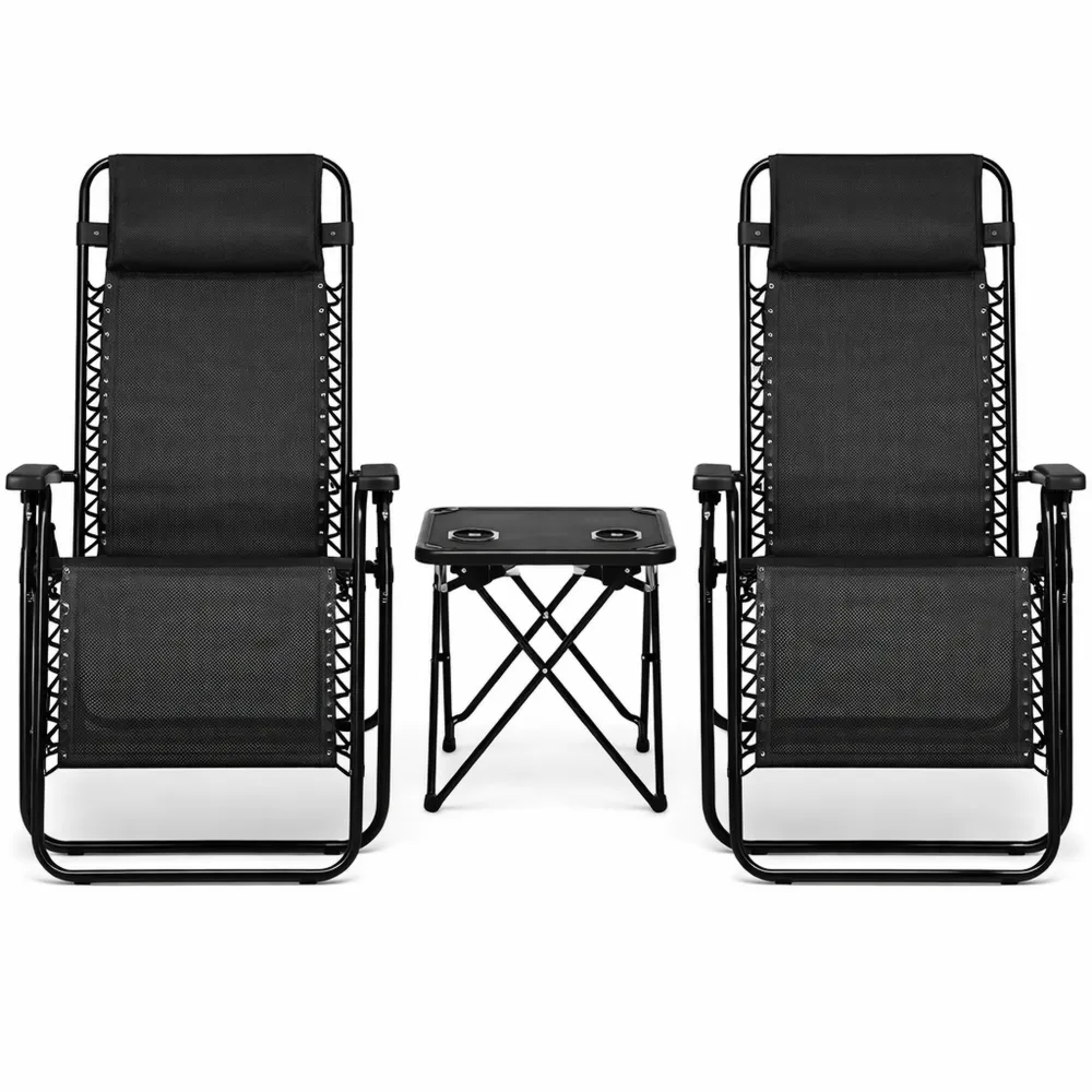 Ensemble de 2 chaises relax pliables avec table d'appoint, noir