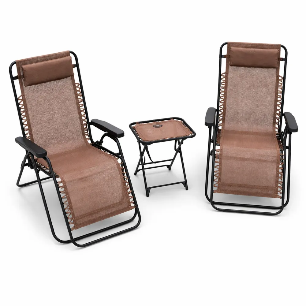 Ensemble de Chaises Relax Pliantes pour Extérieur avec Table et Oreillers