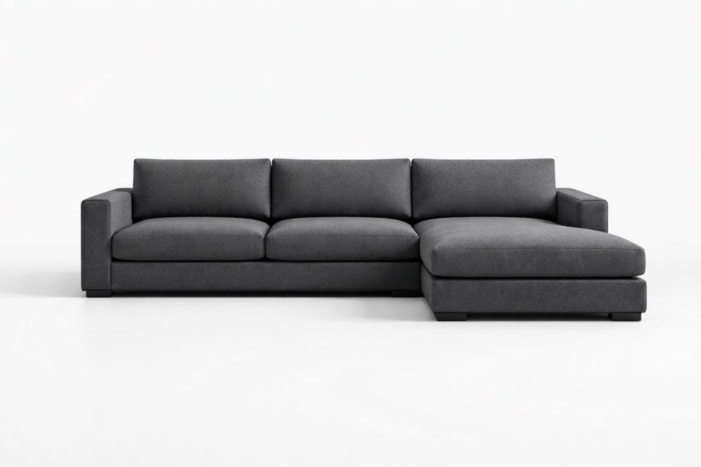 Canapé d'angle en tissu polyester gris avec méridienne 300x180 cm