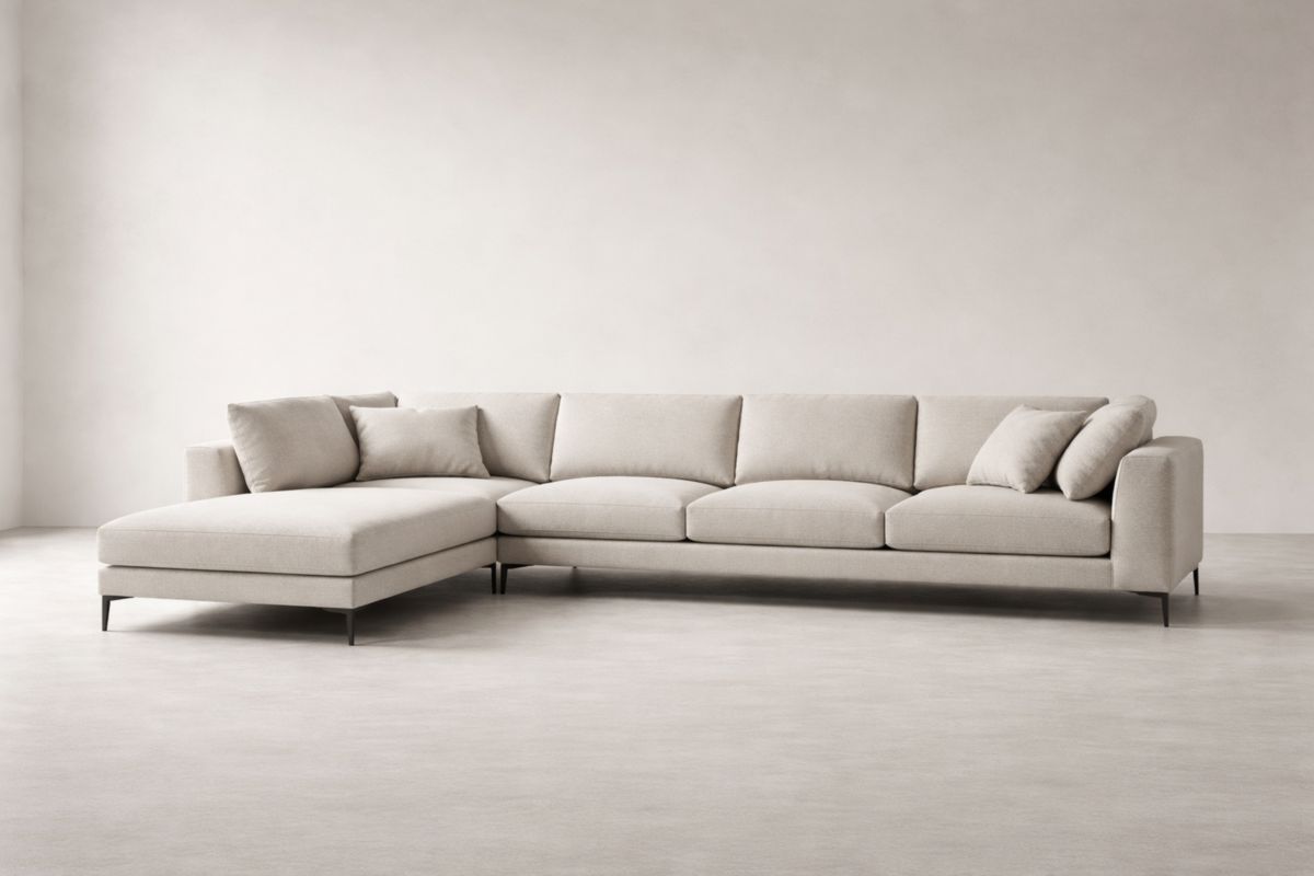 Canapé d'angle en tissu avec méridienne gauche Beige