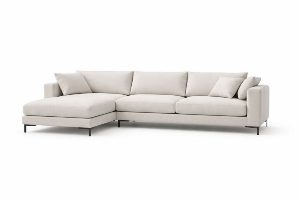 Canapé d'angle en tissu polyester beige avec pieds en métal