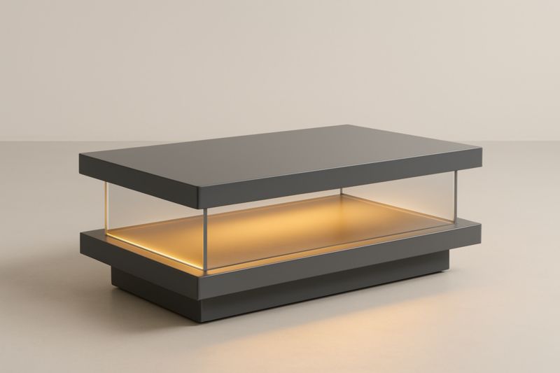 Table basse rectangulaire en bois MDF avec verre trempé et LED