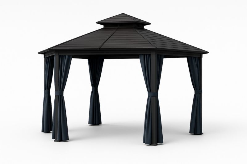 Pavillon en Aluminium avec Toit en Polycarbonate Noir 300x300x270 cm