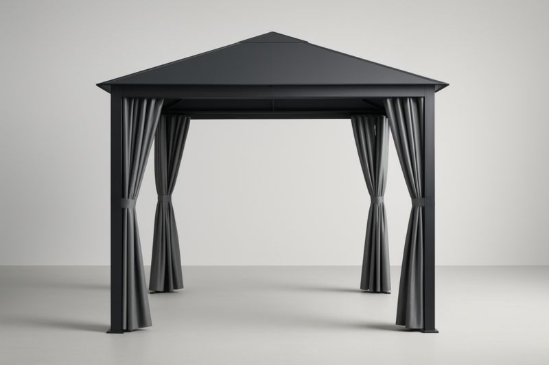 Pavillon de jardin en métal avec rideaux gris 3m x 3m