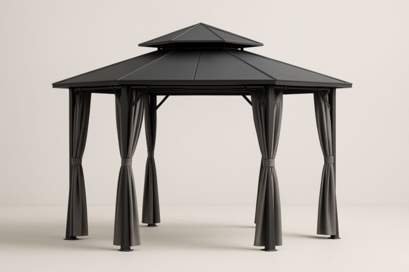 Pavillon de Jardin en Aluminium Anthracite avec Rideaux