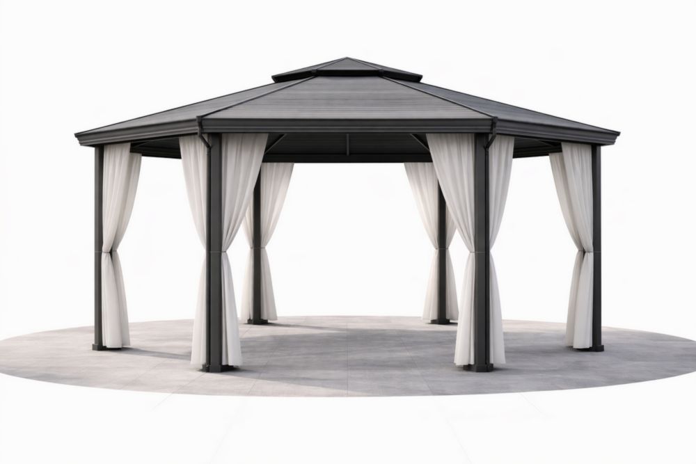 Pavillon de Jardin Hexagonal en Aluminium avec Rideaux en Polyester