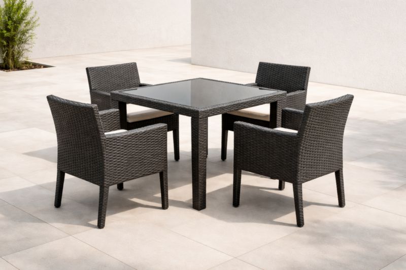 Ensemble Table Carrée en Résine Tressée avec 4 Chaises pour Extérieur