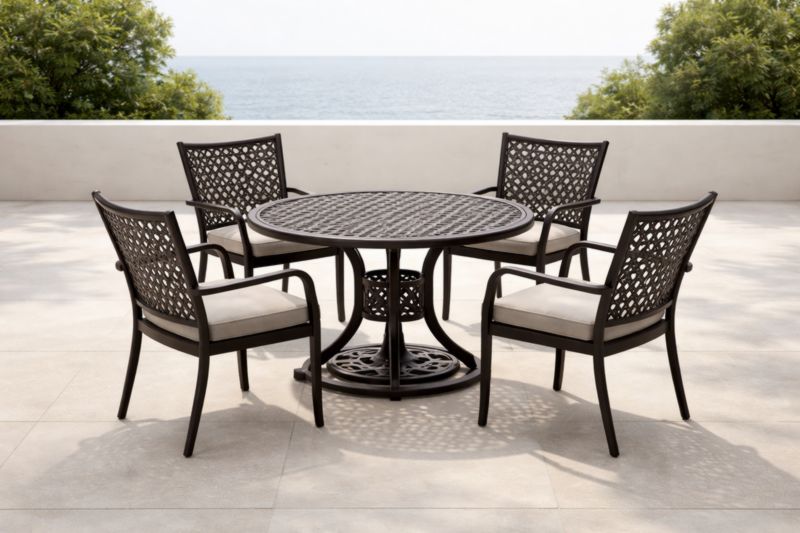 Ensemble de mobilier de jardin en aluminium noir avec coussins beiges