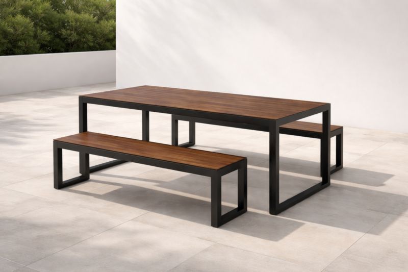 Ensemble Table et Banc en Bois et Métal Marron et Noir