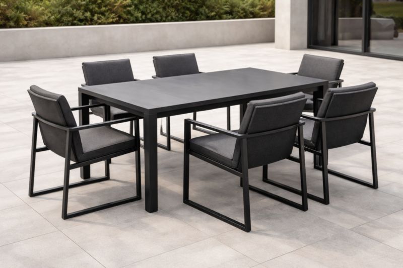 Table de jardin rectangulaire en aluminium avec 6 chaises en textilène - 200 x 100 x 75 cm