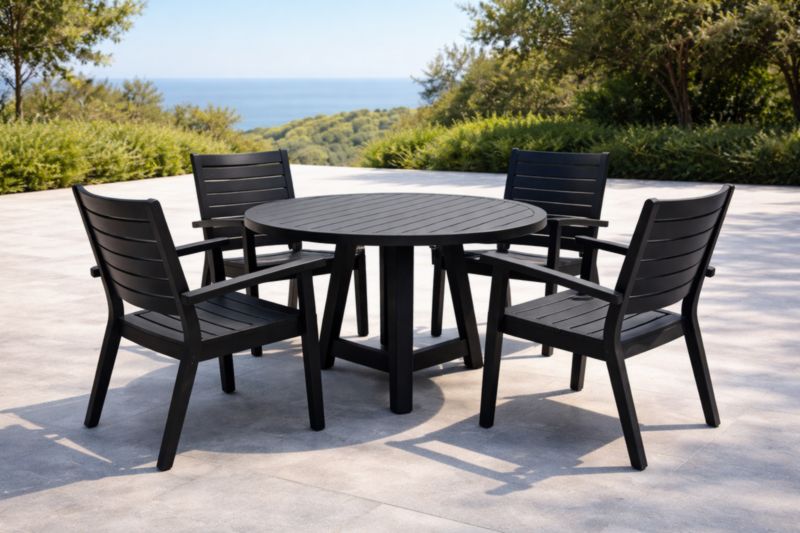 Ensemble table ronde et chaises de jardin en aluminium noir