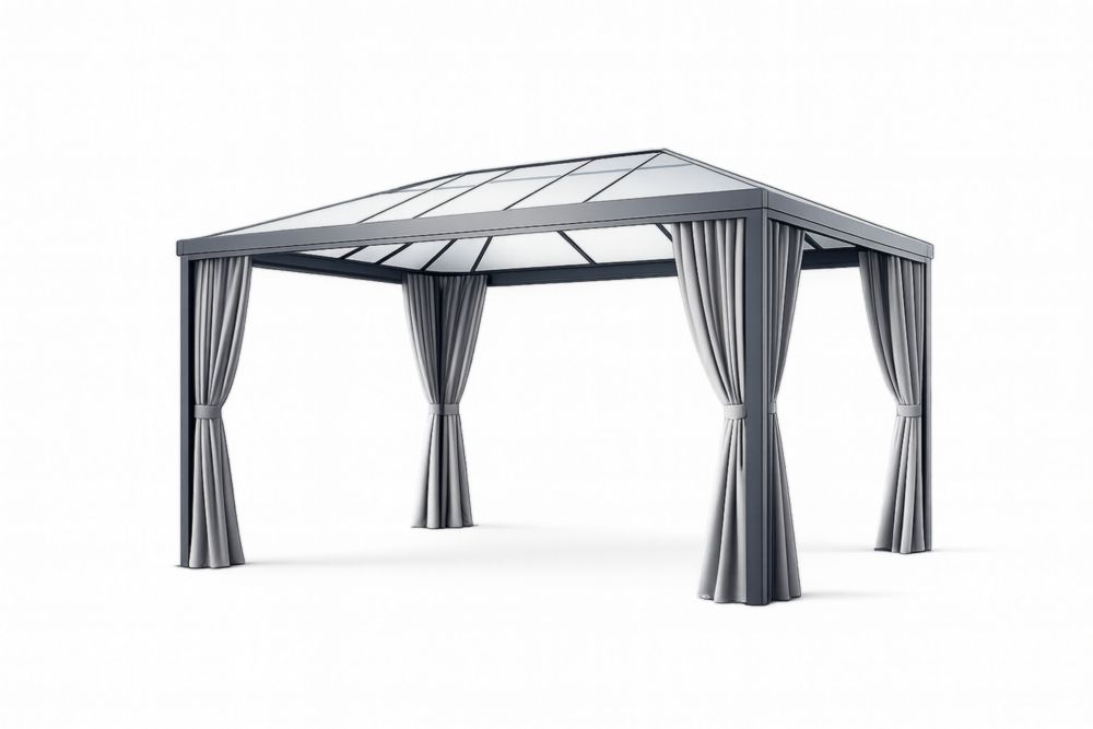 Pavillon de Jardin en Aluminium avec Toit en Polycarbonate Gris 4x3 m