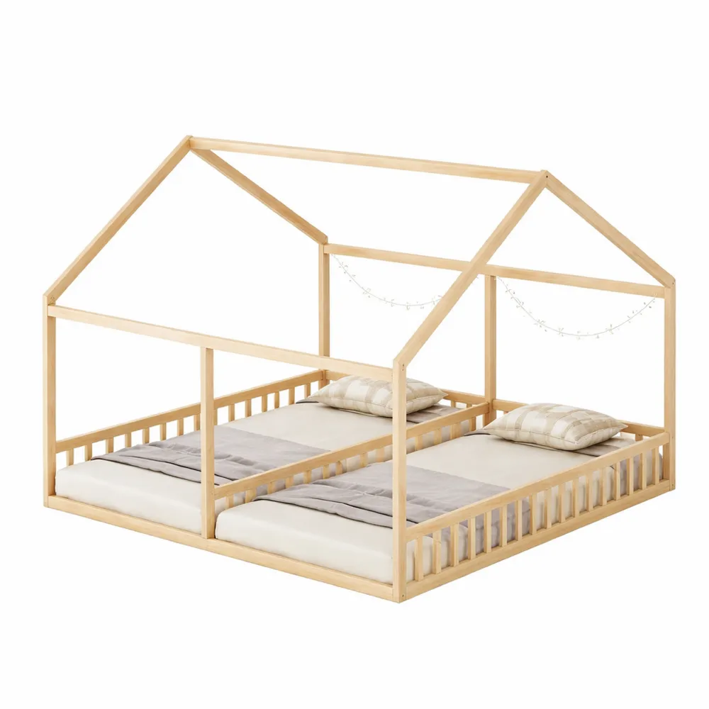 Lit Enfant Cabane avec Clôture de Sécurité et Sommier-Woodbrookx