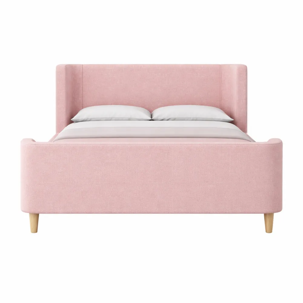 Lit Plateforme Rembourré Velours Rose 90x200 cm avec Sommier à Lattes-Woodbrookx