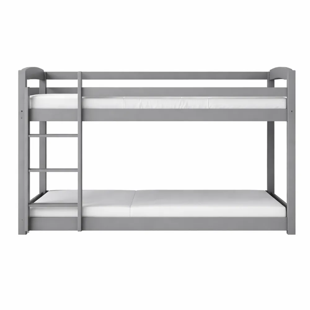 Lit Superposé 90x200 cm avec Échelle et Barrière de Sécurité, Cadre en Bois pour Enfant, Sommier à Lattes Inclus (Gris)-Woodbrookx