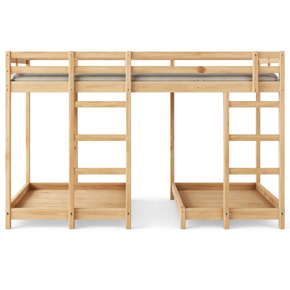 Lit superposé triple en bois marron avec rangement intégré 160 x 200 cm-Woodbrookx