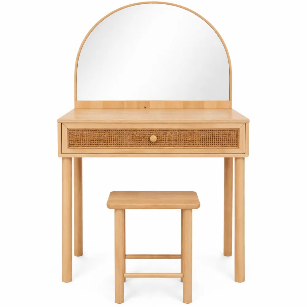 Coiffeuse et Tabouret Enfant en Bois et Verre-Woodbrookx