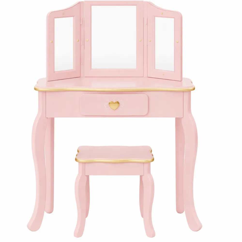 Coiffeuse et Tabouret Enfant avec Miroir - Rose-Woodbrookx