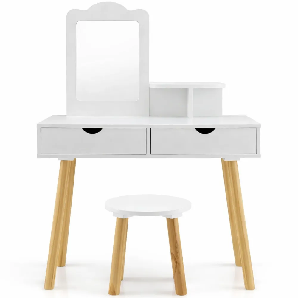 Table de Maquillage Enfant avec Miroir Amovible et Rangement-Woodbrookx