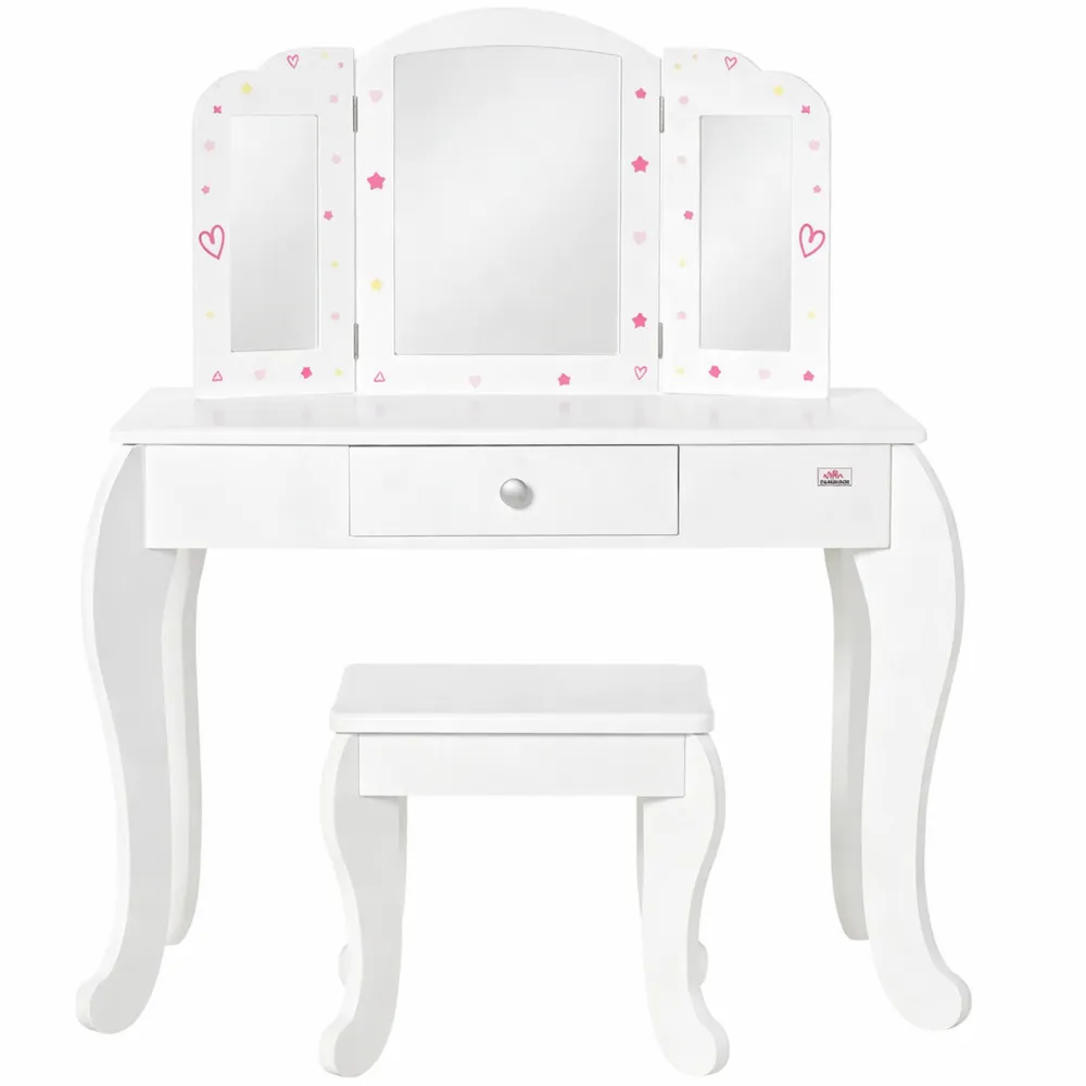 Table de Maquillage Enfant avec Miroir et Tiroir-Woodbrookx